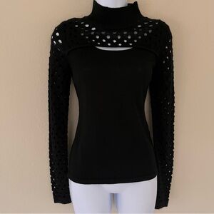 Aqua‎ Sweater XS Black Wool Cut Out Goth Grunge Edgy Dark Coquette Architectural